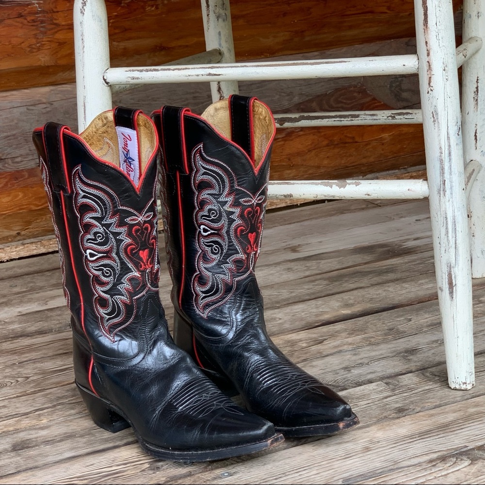Tony Lama Black & Red Cowboy Boots